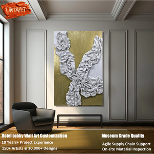 Scultura in Tessuto con Rilievo a Tecnica Mista per Interni, Decorazione Artistica in Gesso, Pittura Murale Astratta 3D Personalizzata in Acrilico Dorato Metallizzato - Product Image 2
