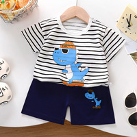 Setelan Baju Lengan Pendek dan Celana Pendek Musim Panas untuk Anak Laki-laki dan Perempuan dengan Motif Kartun, Nyaman, Bernapas, dan Modis