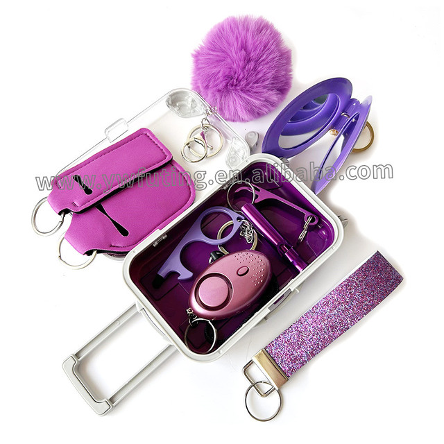 10PCS Kit Emergency Self Defense Light Flashlight Alarm Set Women Safety Mini Suitcase Self Defense Keychain Wholesale