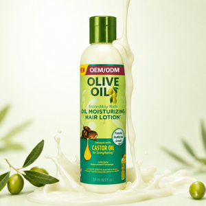 Loción Capilar de Aceite de Oliva con Aceite de Ricino para Protección Contra el Calor y Restauración del Brillo, 8.5oz, Suministro al por Mayor - Product Image 1
