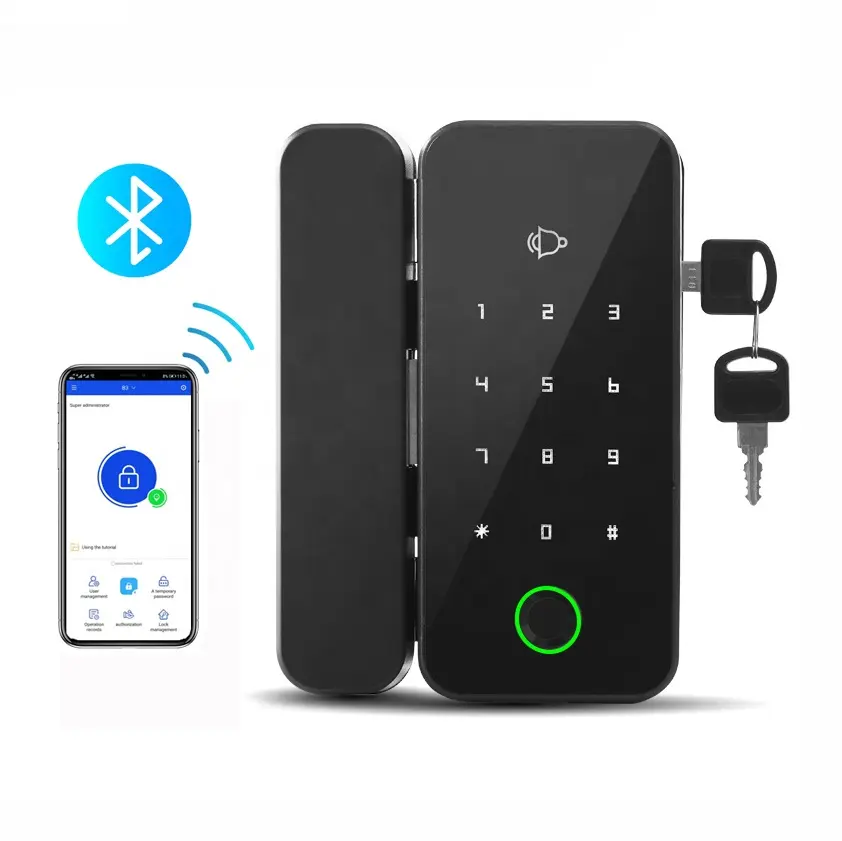 Frameless hook metal digital NFC electronic smart remote control DADALOCK APP door lock for office glass sliding door