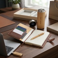 Ensemble cadeau d'entreprise en bambou avec logo personnalisé, thermos intelligent, carnet A5, clé USB 16 Go, impression couleur, client VIP, vacances, Noël