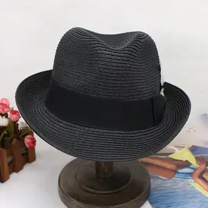 Vente en gros de chapeaux de paille d'été à large bord et à la mode, crème solaire de vacances panaméenne personnalisée pour les vacances, casquettes seau plates