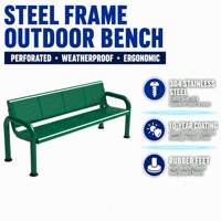 Banc de jardin en acier pour extérieur toutes saisons avec dossier, pieds antidérapants en caoutchouc, design perforé, revêtement anti-rouille en poudre