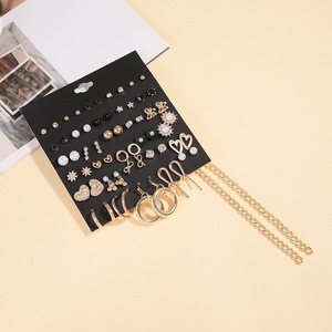 Heart-Shaped <b>Pearl</b> Earring <b>Set</b> 30 Pairs Zinc Alloy Geometric Irregular Women's Fashion <b>Jewelry</b> Anniversary Gift - Product Image 4