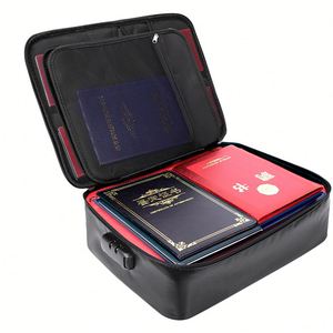 Sac de rangement multi-couches portable et ignifuge pour passeports, certificats et documents de voyage familial avec serrure - Product Image 1