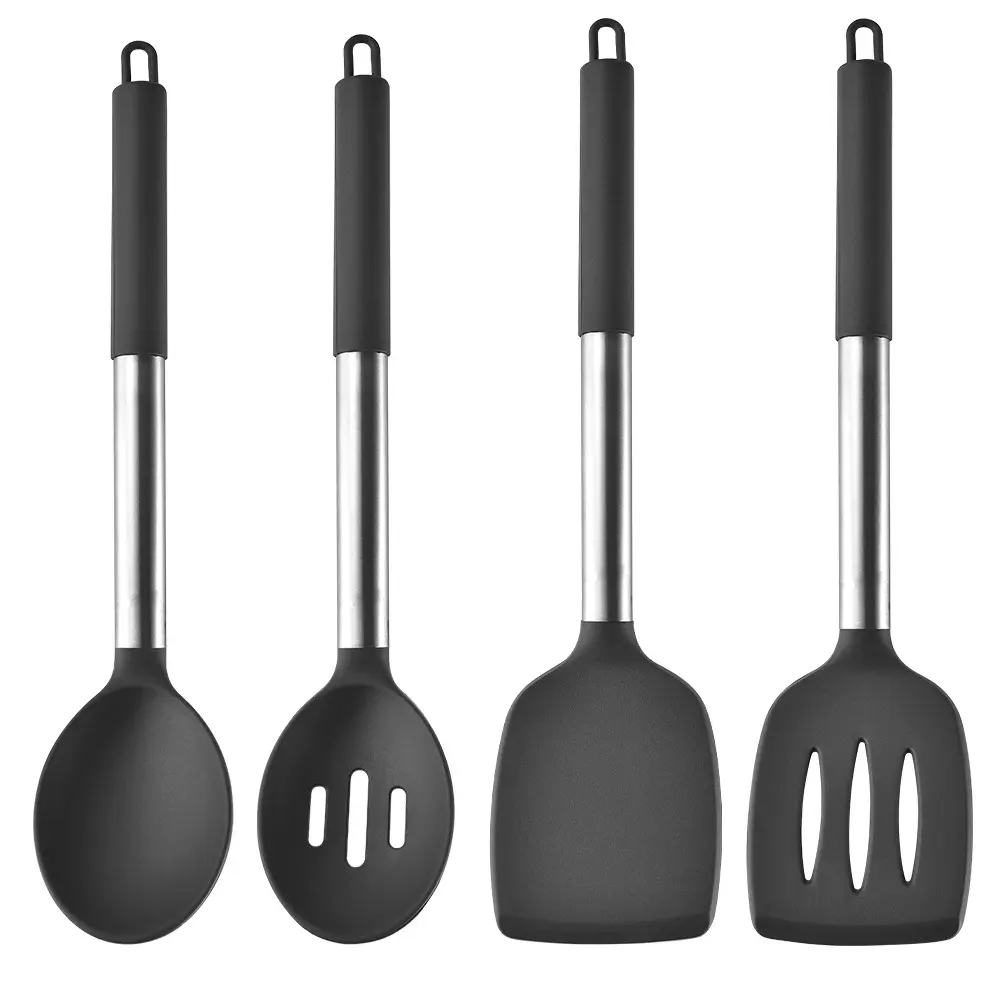4 Uds espátulas de silicona y cucharas de cocina utensilios de cocina de silicona antiadherentes resistentes al calor para freír, mezclar y servir