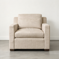 Fauteuil d'appoint carré moderne en tissu, fauteuil lounge individuel rembourré avec pieds en bois massif