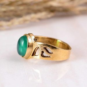 Gold Brass <b>Green</b> Onyx Oval Cabochon Statement Ring Handmade 14K Gold Plated <b>Green</b> Stone Boho <b>Jewelry</b> for Wedding Engagement - Product Image 2