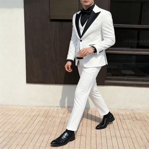 Trajes de Hombre Elegantes Color Marfil al por Mayor, <span class=keywords><strong>Traje</strong></span> de Novio Ajustado, Esmoquin de Boda, <span class=keywords><strong>Traje</strong></span> Formal con Chaleco Negro para Negocios, Fiesta de Graduación y Boda - Product Image 1