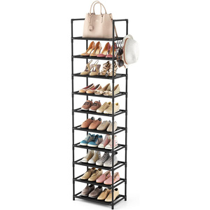 10 Tiers Tall Shoe Rack 20-25 Pairs Boots Organizer Storage Sturdy Narrow Shoe <strong>Shelf</strong> for <strong>Entryway</strong>, Closets <strong>with</strong> <strong>Hook</strong> - Product Image 1