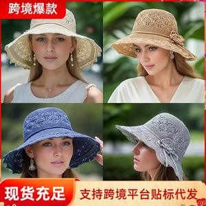 Sombrero de Sol de Ala Ancha para Mujer, Estilo Coreano, Plegable, Transpirable, de Hierba Natural, con Estampado por Transferencia de Calor, para Cabezas de 52-54cm - Product Image 3