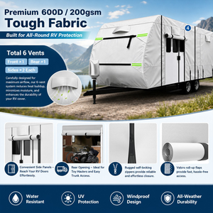 Housse de <span class=keywords><strong>remorque</strong></span> de camping-car en tissu Oxford résistant aux intempéries, respirante, anti-poussière, anti-neige, avec panneaux de ventilation, sangles de sécurité, utilisation quatre saisons - Product Image 5