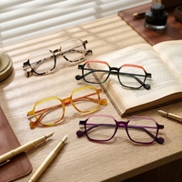 Monturas de Gafas de Acetato Premium Unisex, Monturas Ópticas Geométricas Vintage Transparentes de Color, Venta al Por Mayor