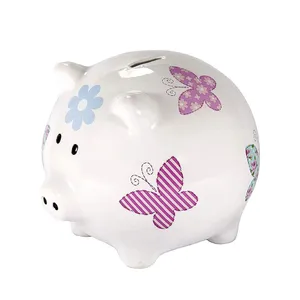 Large Butterfly Pattern Pig Piggy Bank Money Box Savings Bank for Kids Adults Children Gift Girls