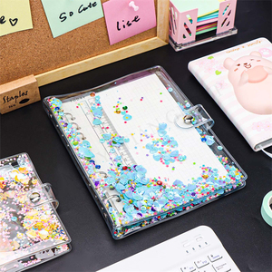 Acewooh A5 A6 A7 Refillable Tạp Chí Chất kết dính Bìa Cát chảy PVC máy tính xách tay vỏ Snap đóng cửa 6 nhẫn rời Lá Chất kết dính thư mục - Product Image 4