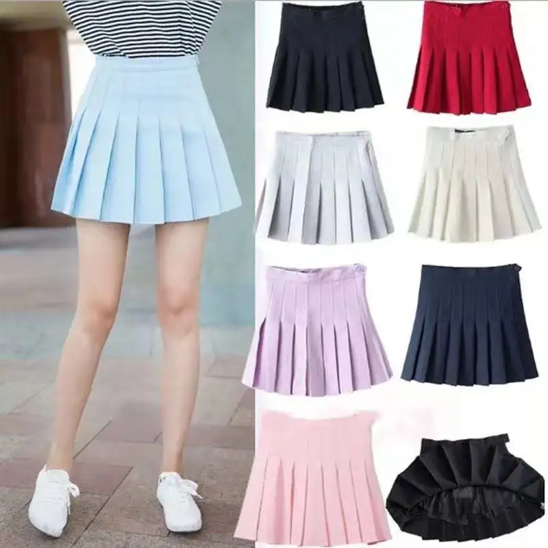 Women Sexy Pleated Mini Skit School Girl Skater Tennis Skit High Waist Flared White Red Female Short Skirt