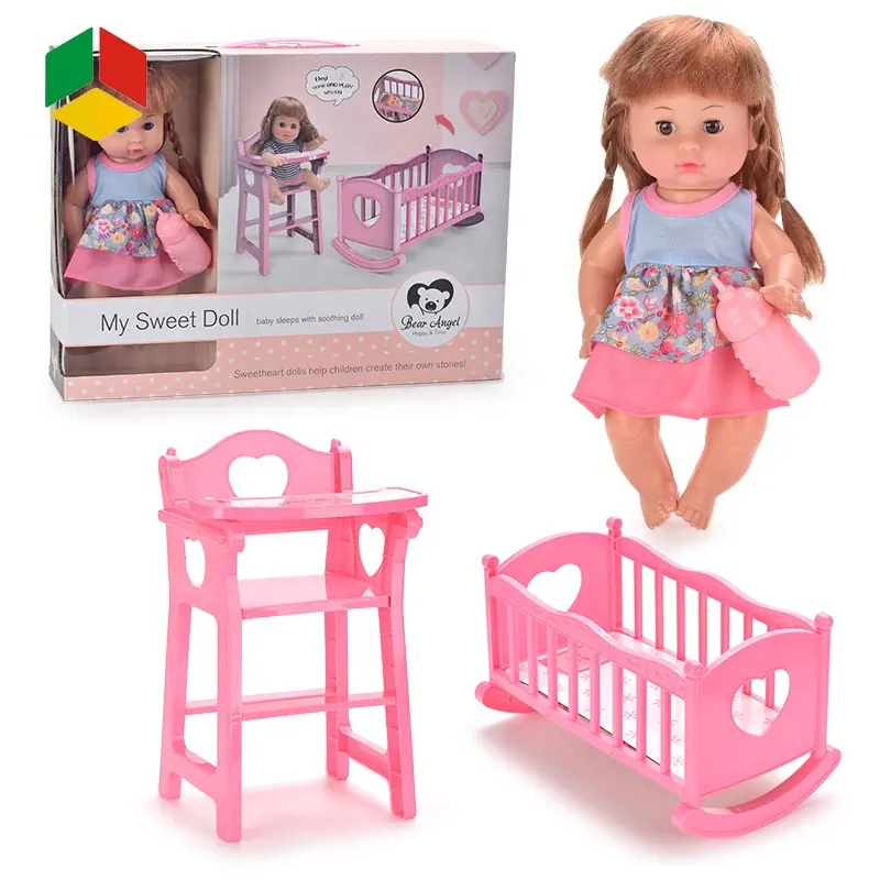 QS Toys Hot Selling 3 IN 1 Baby Bed Chair Stroller 14 Inch Baby Realistic Sound Sweet Doll With IC