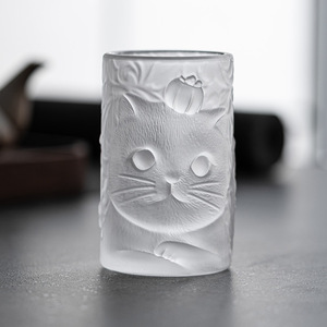 Tazza da tè in vetro smerigliato con gatto in rilievo, personalizzata, speciale per maestri di Kung Fu, per acqua, caffè, succo, whisky - Product Image 4
