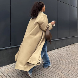 Abrigo de Gabardina Grueso de Algodón Tejido Color Caqui, Nuevo para Primavera-Otoño 2025, para Mujer, Extralargo, Cierre de un Solo Botón, Estilo Británico, Elegante, con Capucha - Product Image 5