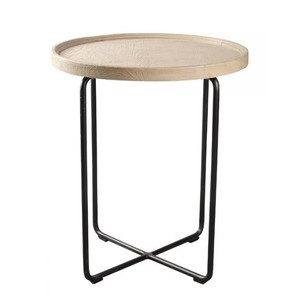 <strong>Round</strong> Wooden Tray Side <strong>Table</strong>, <strong>Black</strong> Metal X Frame Accent End <strong>Table</strong> - Product Image 3