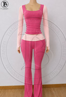 Ensemble de détente 3 pièces pour femme, collection Automne Noël, avec broderie personnalisée du logo, haut à manches longues raglan color block, leggings évasés et bandeau
