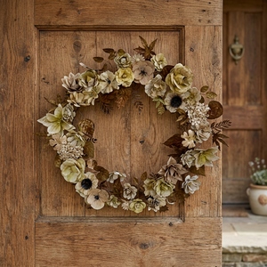 Corona de Flores Preservadas Rústica, Redonda, Hecha a Mano, Arreglo Floral Decorativo, Decoración Natural para Bodas, Sin Iluminación - Product Image 6