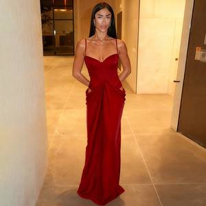 Jumpsuit Style Daily Gown Spaghetti <b>Strap</b> Corset Cut-Out Waist Floor-Length V-neck Ruffles Regular Fit <b>Dress</b> - Product Image 4