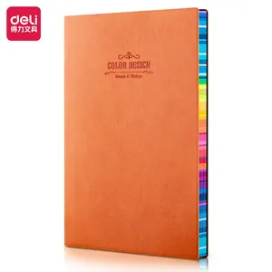 Deli 3183 orange rainbow Soft surface leather notepad Thickened PU Student fashion diary book 25K 112Sheets 64pcs Per Carton Set