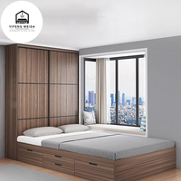 Nouveau design moderne Lit tatami de rangement avec armoire Lit pour enfants Lit mural en bois avec étagère de rangement