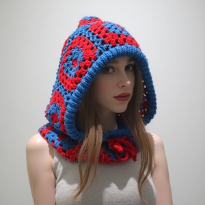 Cagoule <span class=keywords><strong>de</strong></span> <span class=keywords><strong>ski</strong></span> au crochet motif carré Granny pour <span class=keywords><strong>femme</strong></span>, faite main, style vintage, avec liens <span class=keywords><strong>de</strong></span> fixation - Product Image 1