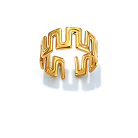 Geometrischer Wellenförmiger Offener Ring W-förmiger Gold- und Silberfarbener Zweifarbiger Titanstahl-Ring Vintage Breitband-Modeschmuck