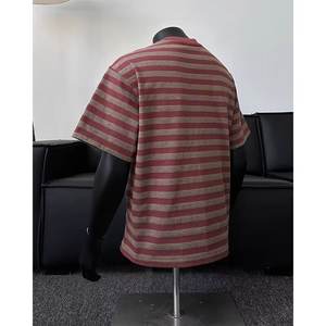 T-shirt d'été décontracté ample vintage respirant à manches courtes et col rond en perles rouges pour homme 2025 - Product Image 2