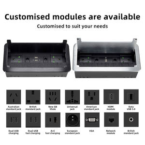 Prise de courant encastrée rabattable, indice de protection IP44, 10A, prise de courant de bureau multi-prises, 2 prises, port USB, dissimulée, finition brossée - Product Image 2