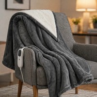 Plaid électrique en flanelle sherpa gris de luxe, personnalisé OEM, 50x60 pouces, avec contrôle numérique et protection contre la surchauffe, pour lit chaud