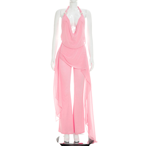 Viviblook D26JP193 Combinaison une pièce sexy sans manches à bretelles halter transparente de couleur unie pour femme, nouvelle collection été - Product Image 2