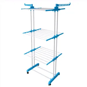 Droogrek 3-Tier Rolling Vouwen Droger Hanger Opslag Inklapbare Kledingstuk Rack