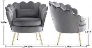 Sillas de salón de tela de lujo con forma de flor moderna al por mayor, silla decorativa de terciopelo gris con reposabrazos para muebles de sala de estar - Product Image 3