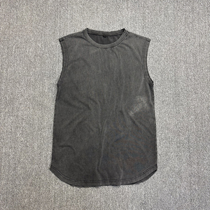 Canotte Senza Maniche da <span class=keywords><strong>Uomo</strong></span> di Alta Qualità, Canotte Traspiranti Nere Personalizzate in Cotone con Lavaggio Acido - Product Image 1