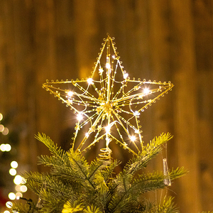 <b>LED</b> Luminous Christmas <b>Tree</b> Hat, Golden Flashing Wrought Iron Five-pointed Star, Christmas <b>Tree</b> Top Decoration. - Product Image 5