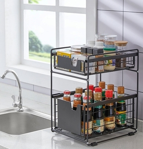 Cuisine salle de bain moderne 2 étages armoire coulissante panier <span class=keywords><strong>tiroir</strong></span> support sous évier organisateur <span class=keywords><strong>étagère</strong></span> de rangement <span class=keywords><strong>étagère</strong></span> <span class=keywords><strong>d</strong></span>'<span class=keywords><strong>angle</strong></span> - Product Image 5