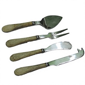 Ensemble à fromage artisanal, écologique, style européen, en acier inoxydable avec manche en bois, couleur marron argenté, best-seller, pour la maison - Product Image 1