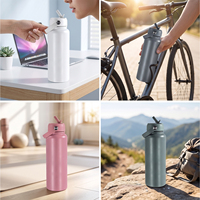 Bouteille d'eau isotherme personnalisée avec logo, couvercle rabattable anti-fuite, plusieurs tailles 12-40 oz, chaud 24H froid 12H