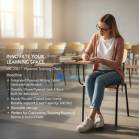 Chaise de formation empilable en contreplaqué avec tablette d'écriture, cadre métallique de qualité supérieure, chaise d'écolier pour salle de classe et salle de formation