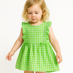 À la mode Plaid été sans manches dessin animé mignon enfant en bas âge bébé fille coton robe âge 2-7 ans belle fille vêtements - Product Image 4