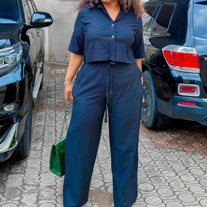 Women's Short-Sleeve Collared Shirt & <b>Pants</b> African Casual Plus Size 2-Piece Set Fashion - Product Image 5