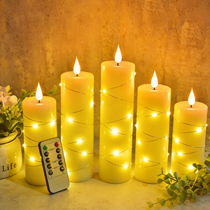 Candele a Colonna LED Senza Fiamma in Paraffina Personalizzate 5 Pezzi con Filo di Rame Design Sottile e Alto Effetto Tremolante Decorazione Telecomando OEM ODM - Product Image 1