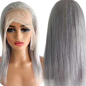 Perruque Lace Front <span class=keywords><strong>Cheveux</strong></span> Humains Indiens Remy Gris Argenté Ondulés Naturels Longue Pré-épilée Petits Nœuds Lisse Transparente - Product Image 1