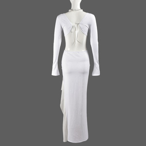 Nuovo seno aperto a maniche lunghe con scollo a V cava piccola signora alta Sexy e <span class=keywords><strong>attillato</strong></span> Club coreano stringato abito lungo per le donne - Product Image 6