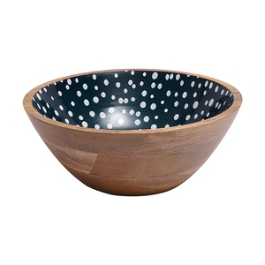 Handmade <b>Eco</b>-Friendly Wood Bowl with Black and White Polka <b>Dot</b> Interior Classic Design for Party Food Serving - Product Image 1